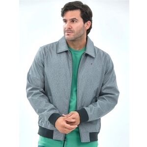 Tommy Hilfiger Men's THFlex Gray Varsity Rib Knit Bomber Jacket Size Medium